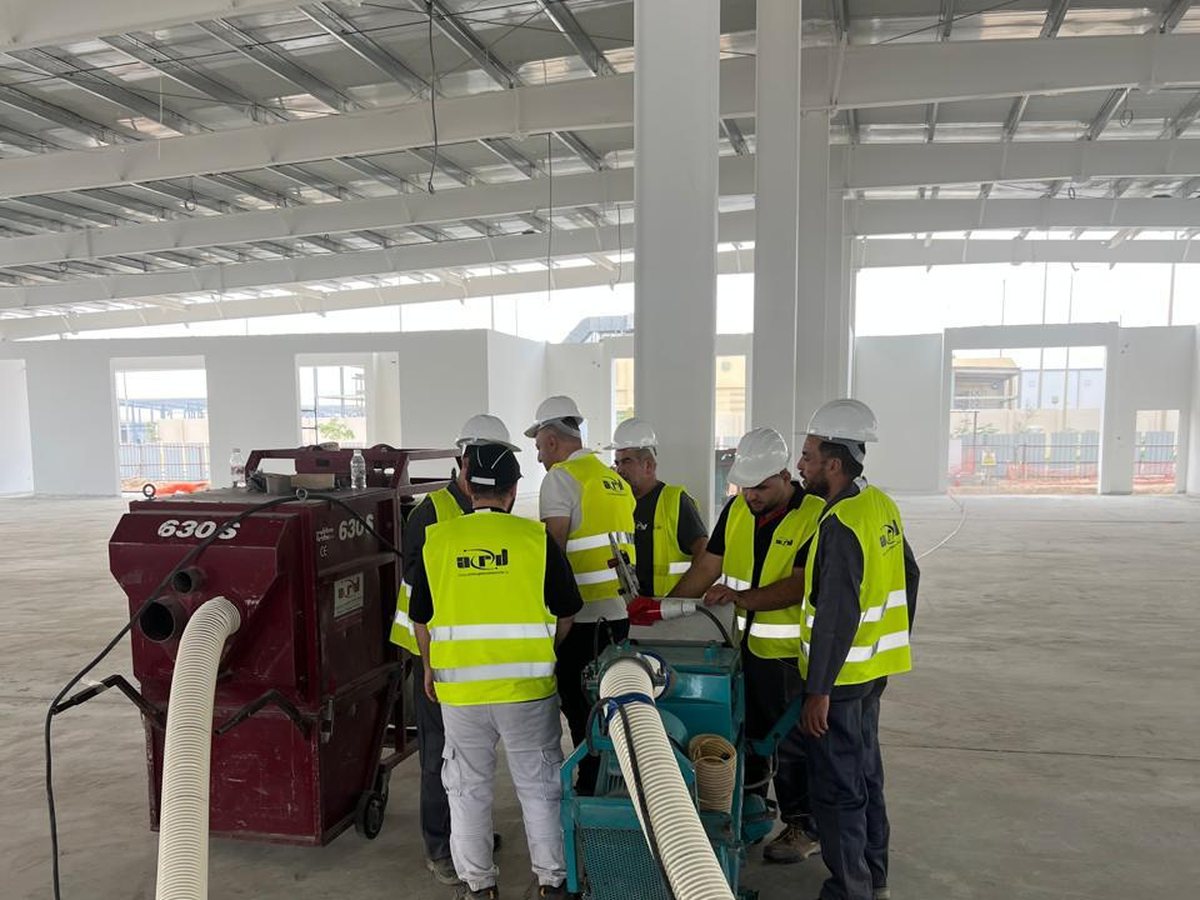 ARD crew preparing the shot blasting and grinding equipment